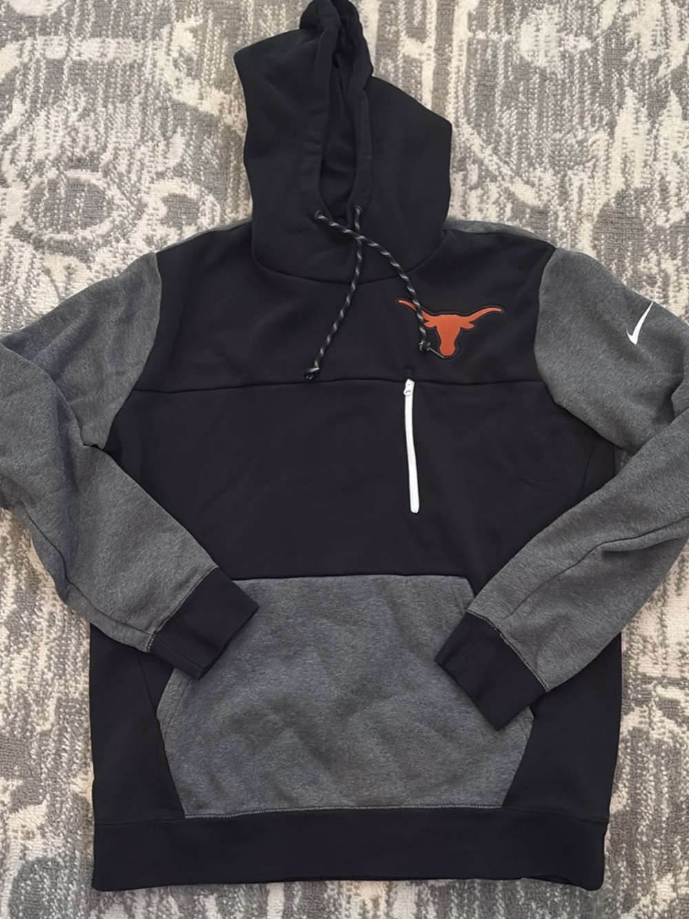 Nike Black and Gray Pullover Hoodie with Orange Longhorn Logo